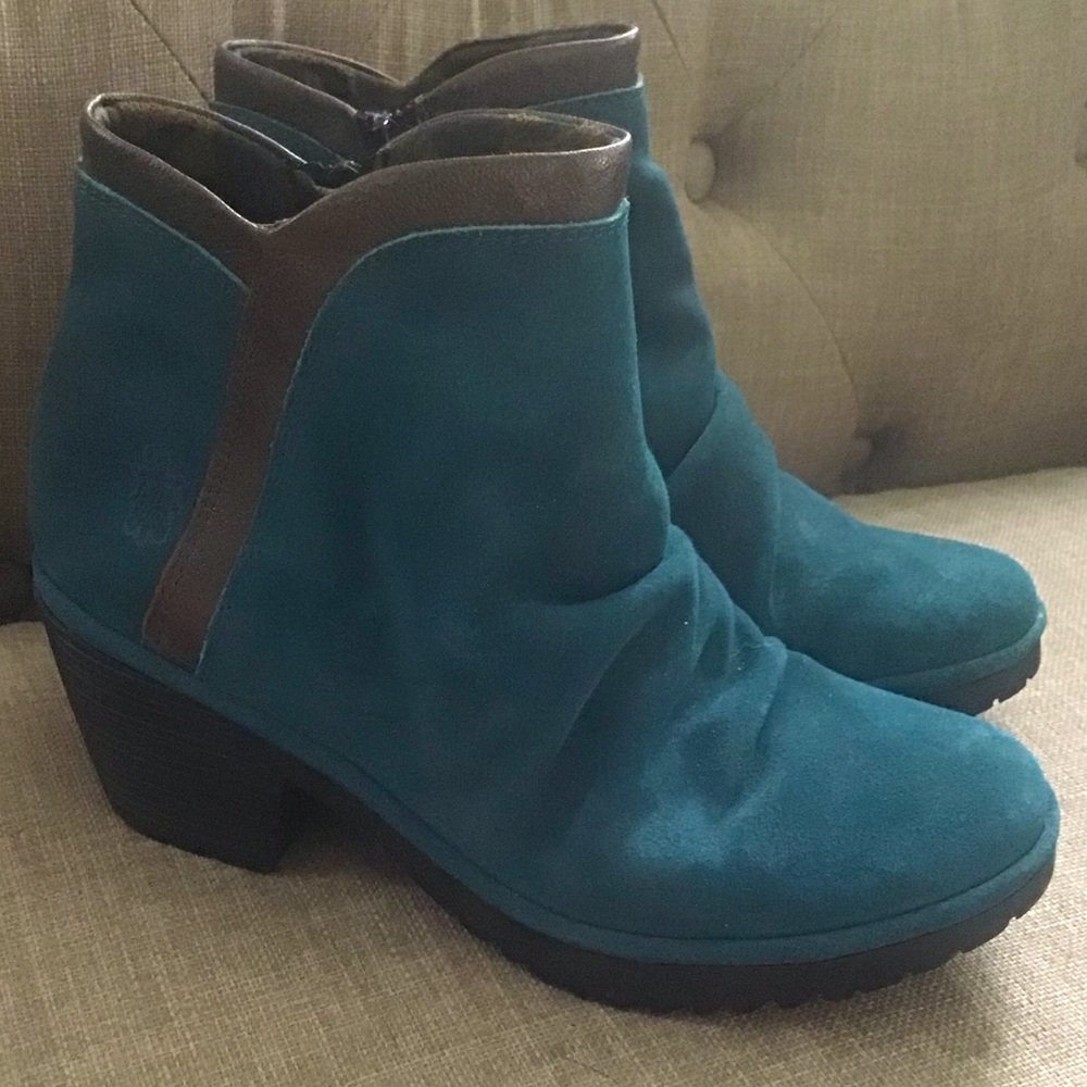 FLY London - Leather Ankle Boots - Wego - Petro Teal - EU 37 New Without Box